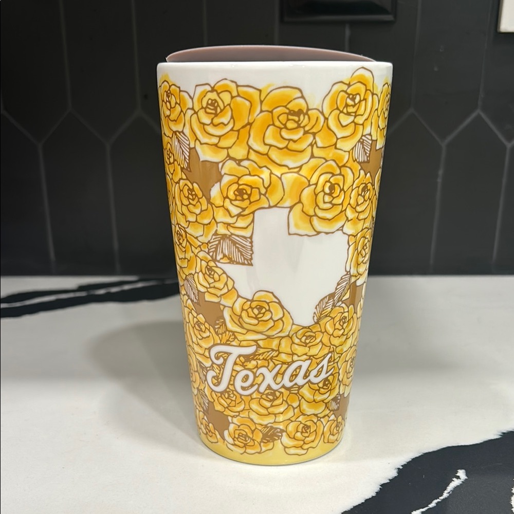 Starbucks 2016 Texas Yellow Rose Ceramic Travel Mug 12oz